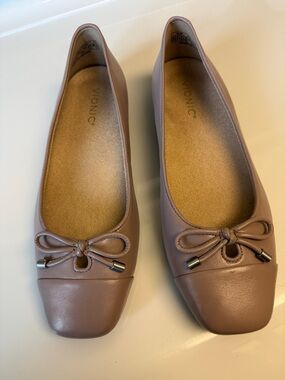 Vionic Mauve Bow Square-Toe Ballet Flats